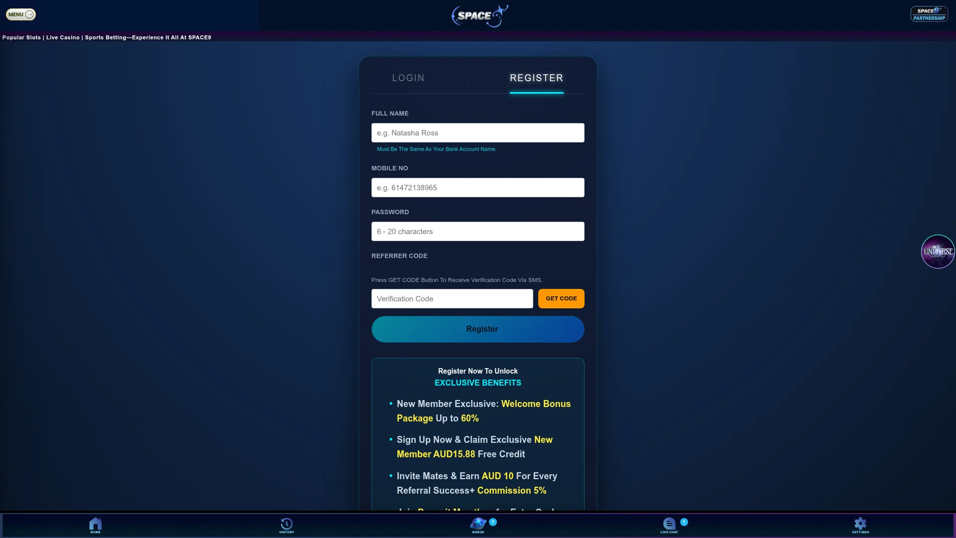 Space9 Casino desktop platform for Australian players