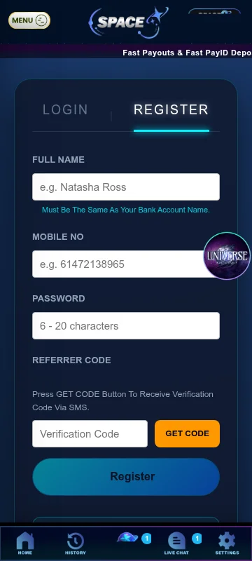 Space9 Casino mobile browser access on a phone